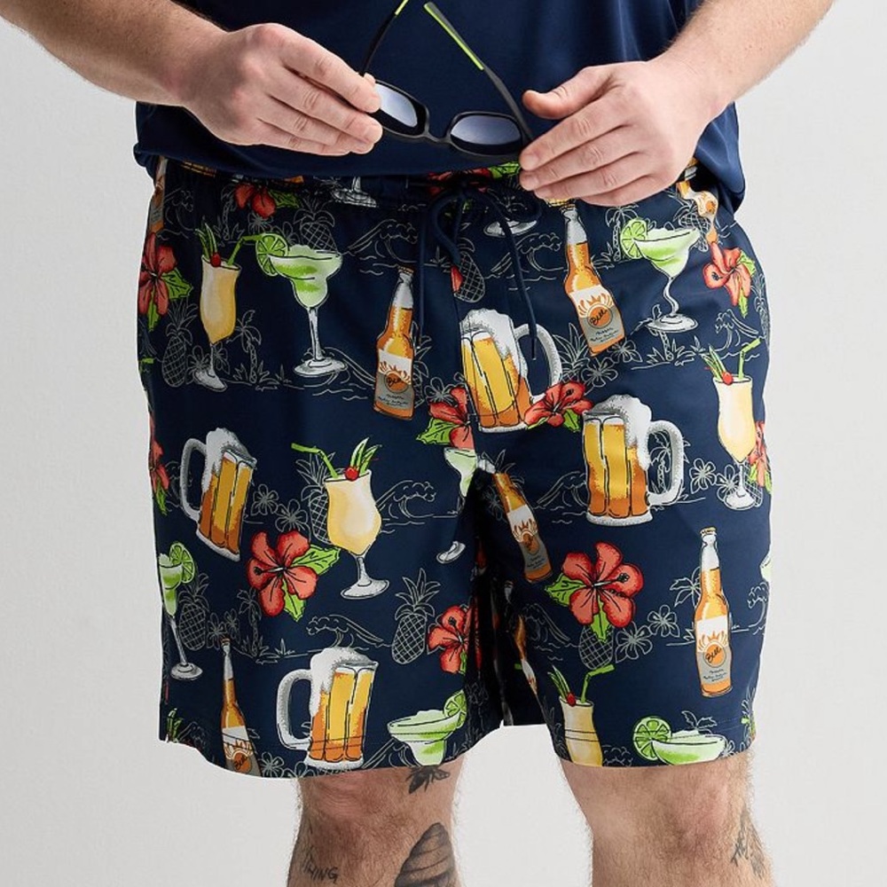 Trinity Coast Big & Tall Swim Trunks  7” Shorts NEW Tipsy Tourist 2XL Cocktails